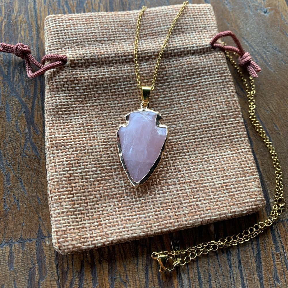 Brand New Rose Quartz Pendant with Gold plated Chain Rose Quartz Necklace